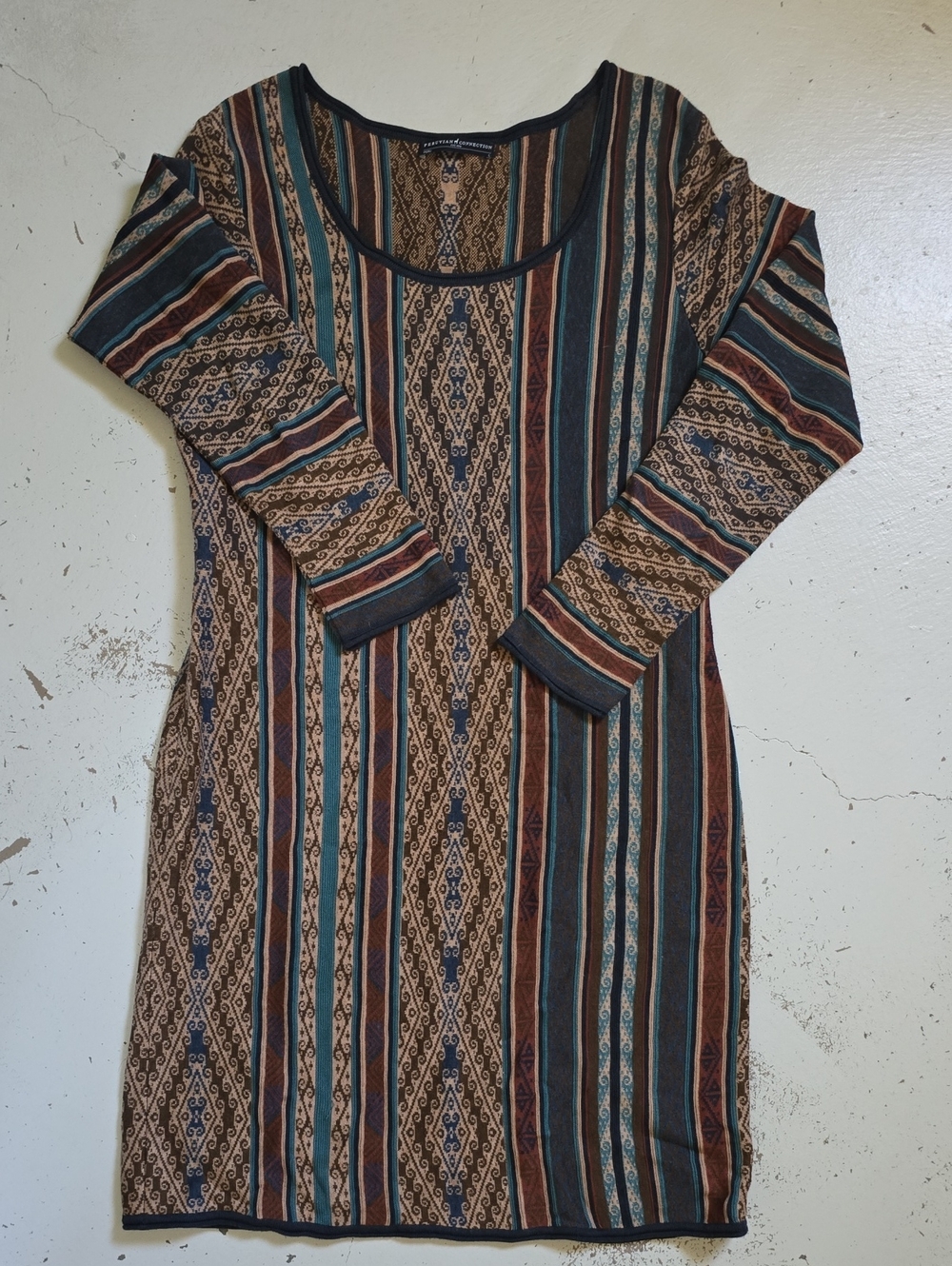 Peruvian Connection Cosby Dad Pattern Sweater Style Dress Size Large